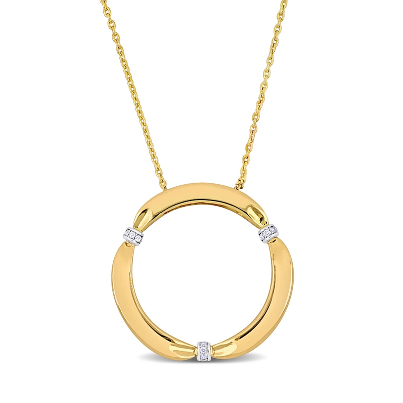 Main Image 1 of Eternally Bonded 0.05 CT. T.W. Diamond Collar Tie Circle Pendant in 14K Gold