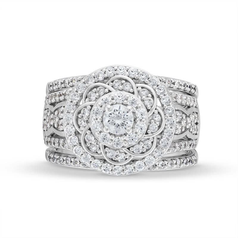 1.45 CT. T.W. Diamond Frame Celtic-Style Flower Bridal Set in 10K Gold
