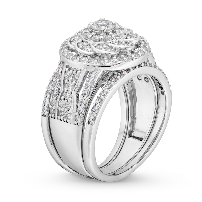 1.45 CT. T.W. Diamond Frame Celtic-Style Flower Bridal Set in 10K Gold