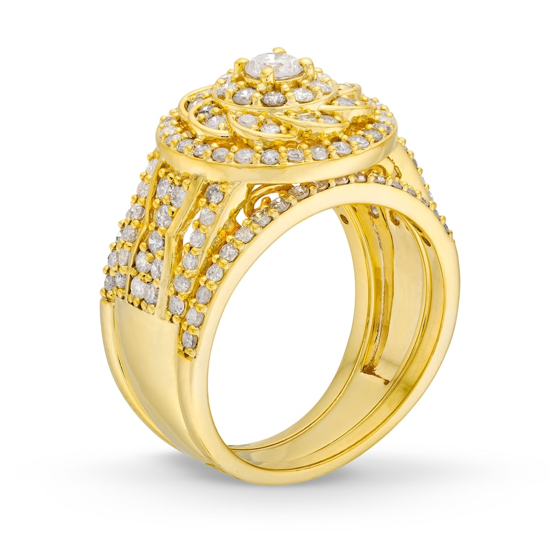1.45 CT. T.W. Diamond Frame Celtic-Style Flower Bridal Set in 10K Gold