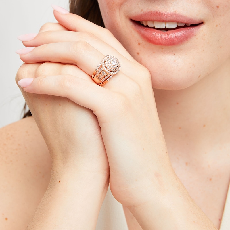 1.45 CT. T.W. Diamond Frame Celtic-Style Flower Bridal Set in 10K Rose Gold