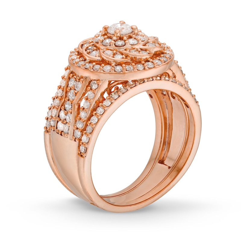 1.45 CT. T.W. Diamond Frame Celtic-Style Flower Bridal Set in 10K Rose Gold