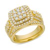 Thumbnail Image 1 of 1.29 CT. T.W. Cushion Multi-Diamond Bow-Tie Bridal Set in 10K Gold