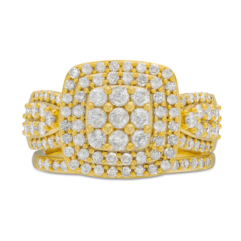 Main Image 3 of 1.29 CT. T.W. Cushion Multi-Diamond Bow-Tie Bridal Set in 10K Gold