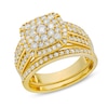 Thumbnail Image 1 of 1.23 CT. T.W. Cushion Multi-Diamond Triple Row Bridal Set in 10K Gold