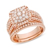 Thumbnail Image 1 of 1.23 CT. T.W. Cushion Multi-Diamond Triple Row Bridal Set in 10K Rose Gold