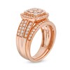 Thumbnail Image 4 of 1.23 CT. T.W. Cushion Multi-Diamond Triple Row Bridal Set in 10K Rose Gold
