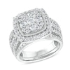 Thumbnail Image 1 of 1.95 CT. T.W. Cushion Multi-Diamond Frame Split Shank Vintage-Style Bridal Set in 10K White Gold