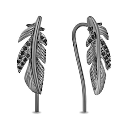 Enchanted Disney Villains Maleficent 0.085 CT. T.W. Black Diamond Feather Crawler Earrings in Black Sterling Silver