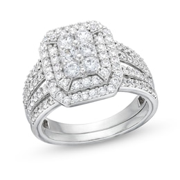 1.23 CT. T.W. Emerald Multi-Diamond Elongated Art Deco Split Shank Bridal Set in 10K White Gold