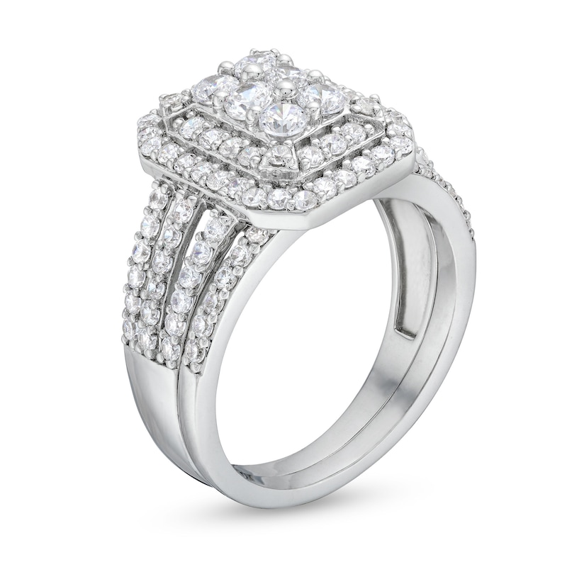 Main Image 3 of 1.23 CT. T.W. Emerald Multi-Diamond Elongated Art Deco Split Shank Bridal Set in 10K White Gold