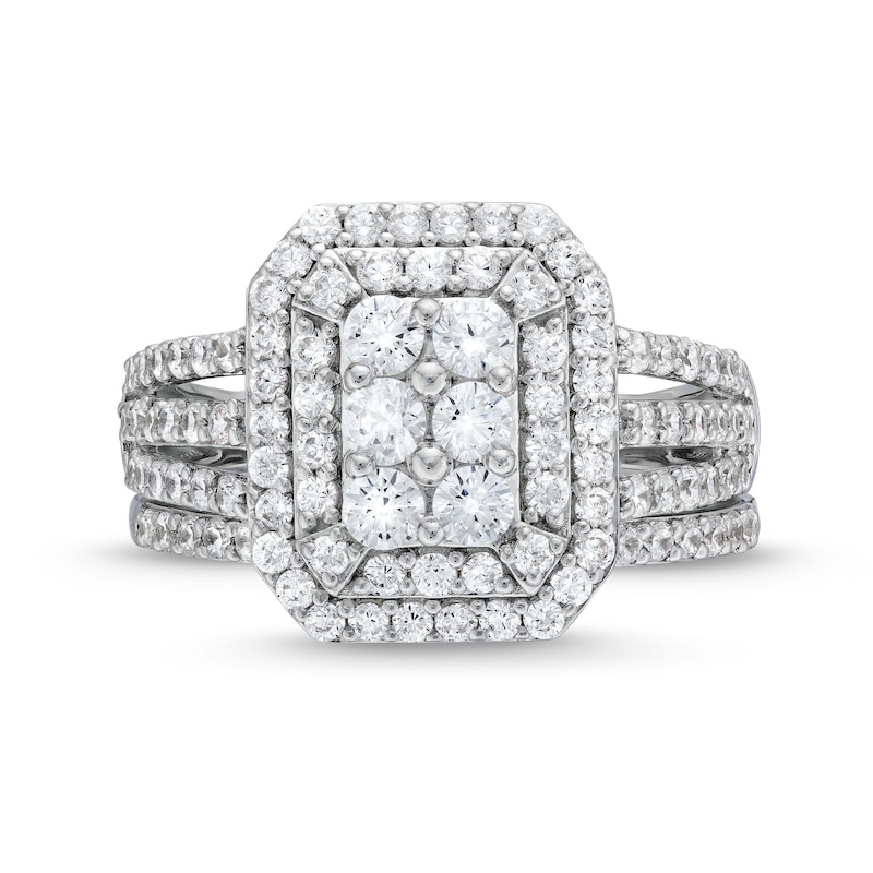 Main Image 4 of 1.23 CT. T.W. Emerald Multi-Diamond Elongated Art Deco Split Shank Bridal Set in 10K White Gold