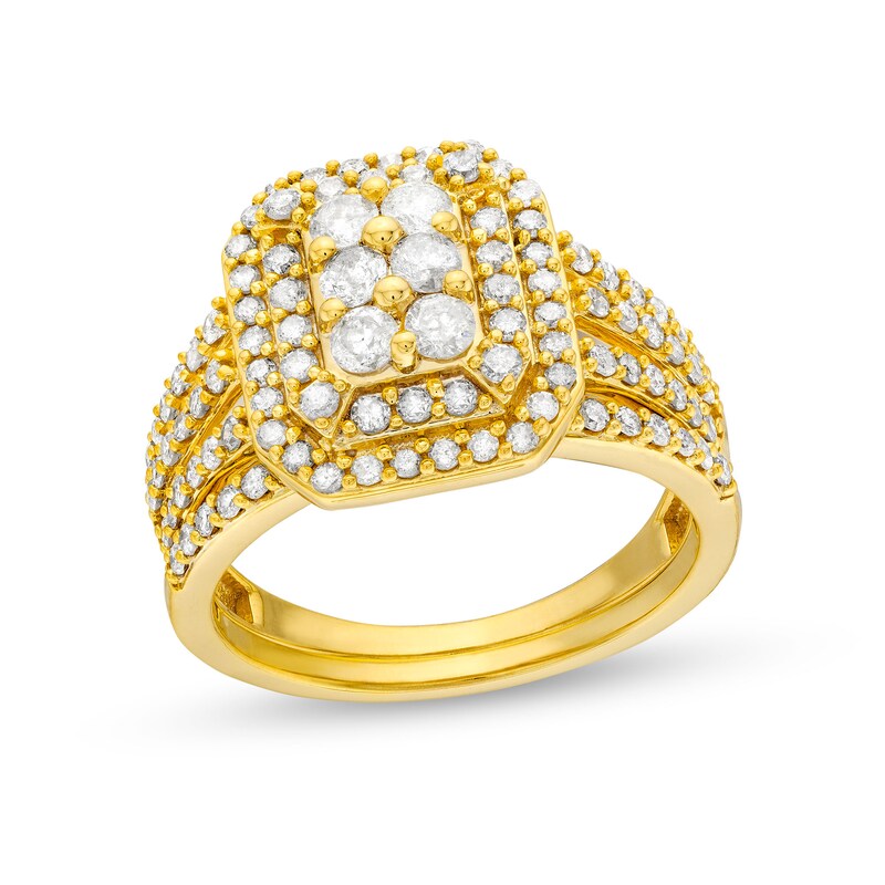 Main Image 1 of 1.23 CT. T.W. Emerald Multi-Diamond Elongated Art Deco Split Shank Bridal Set in 10K Gold