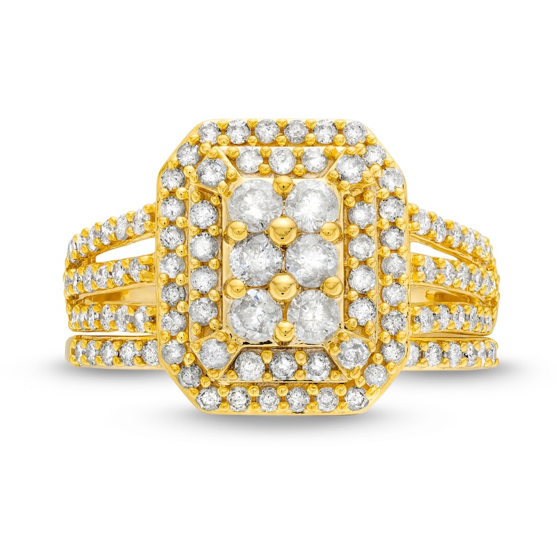 Main Image 4 of 1.23 CT. T.W. Emerald Multi-Diamond Elongated Art Deco Split Shank Bridal Set in 10K Gold