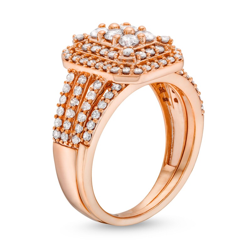 1.23 CT. T.W. Emerald Multi-Diamond Elongated Art Deco Split Shank Bridal Set in 10K Rose Gold