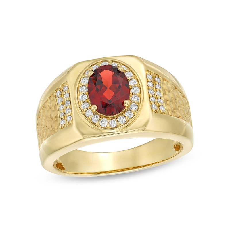 Men's Oval Garnet and 0.25 CT. T.W. Diamond Square-Top Nugget Ring in 10K Gold|Peoples Jewellers