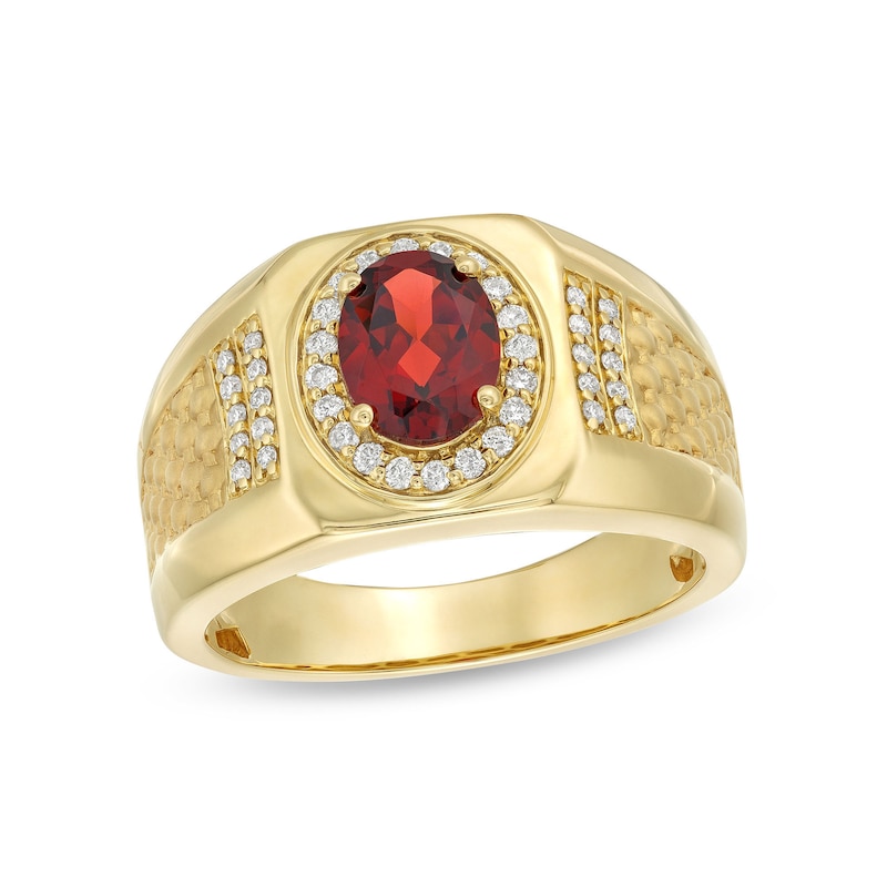 Men's Oval Garnet and 0.25 CT. T.W. Diamond Square-Top Nugget Ring in 10K Gold