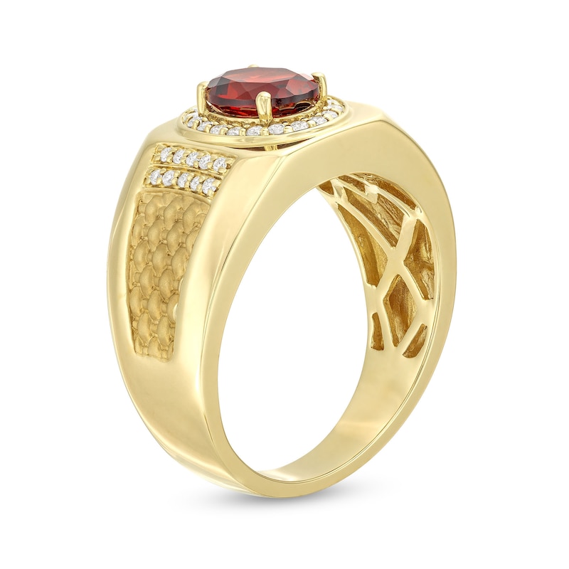 Main Image 3 of Men's Oval Garnet and 0.25 CT. T.W. Diamond Square-Top Nugget Ring in 10K Gold