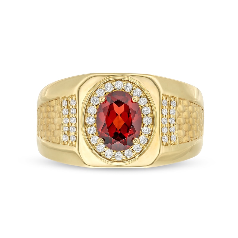 Main Image 4 of Men's Oval Garnet and 0.25 CT. T.W. Diamond Square-Top Nugget Ring in 10K Gold