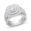 Thumbnail Image 1 of 1.45 CT. T.W. Diamond Cushion Triple Row Octagon Frame Bridal Set in 10K White Gold