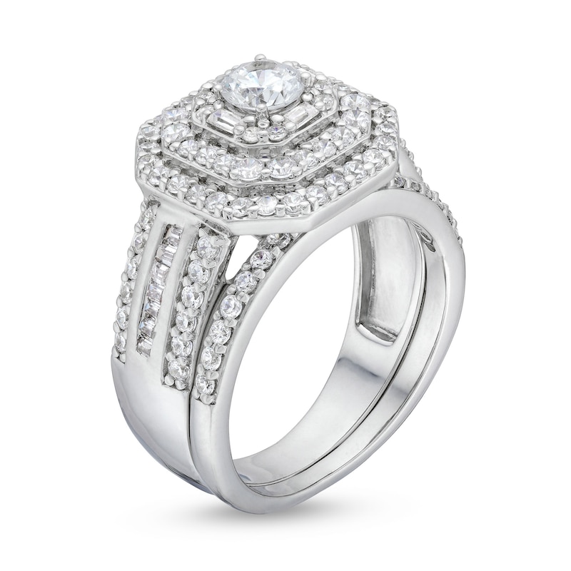Main Image 3 of 1.45 CT. T.W. Diamond Cushion Triple Row Octagon Frame Bridal Set in 10K White Gold