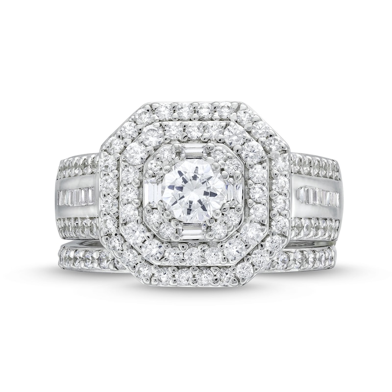 Main Image 4 of 1.45 CT. T.W. Diamond Cushion Triple Row Octagon Frame Bridal Set in 10K White Gold