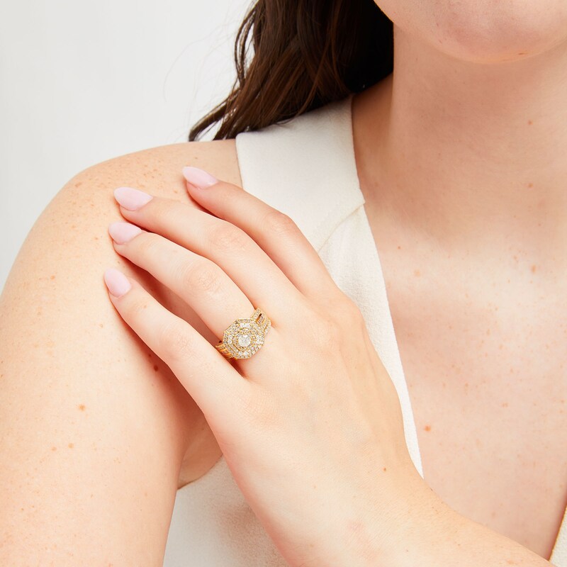 Main Image 2 of 1.45 CT. T.W. Diamond Cushion Triple Row Octagon Frame Bridal Set in 10K Gold
