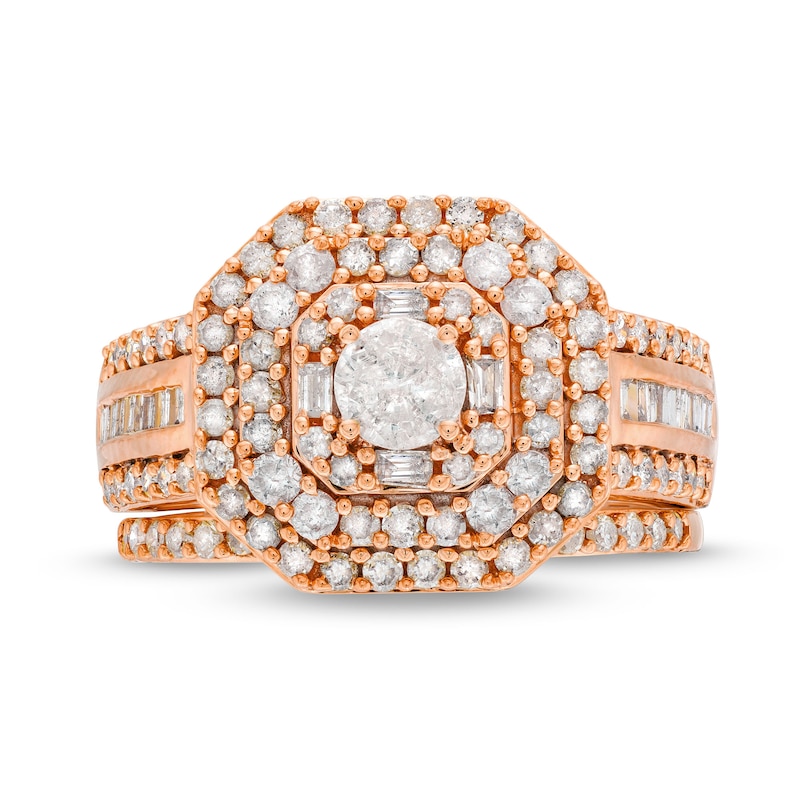 Main Image 4 of 1.45 CT. T.W. Diamond Cushion Triple Row Octagon Frame Bridal Set in 10K Rose Gold