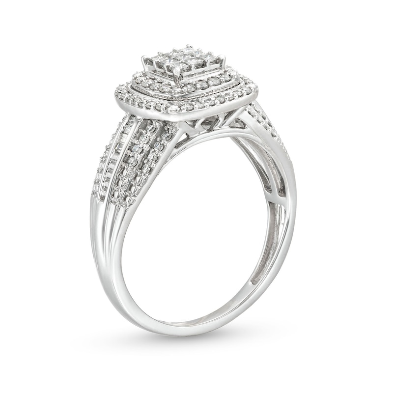 Main Image 3 of 0.50 CT. T.W. Princess-Cut Multi-Diamond Cushion Frame Vintage-Style Engagement Ring in 10K White Gold