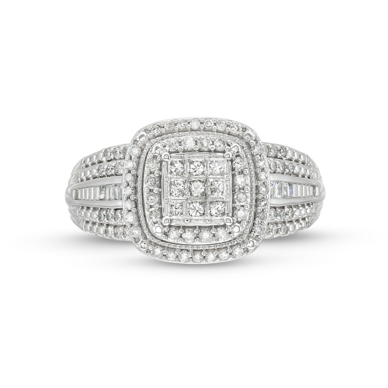 Main Image 4 of 0.50 CT. T.W. Princess-Cut Multi-Diamond Cushion Frame Vintage-Style Engagement Ring in 10K White Gold