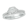 Thumbnail Image 1 of 0.74 CT. T.W. Diamond Cushion Frame Chevron Collar Hidden Infinity Bridal Set in 10K White Gold