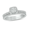 Thumbnail Image 1 of 0.73 CT. T.W. Diamond Cushion Frame Hidden Infinity Bridal Set in 10K White Gold