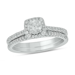 0.73 CT. T.W. Diamond Cushion Frame Hidden Infinity Bridal Set in 10K White Gold