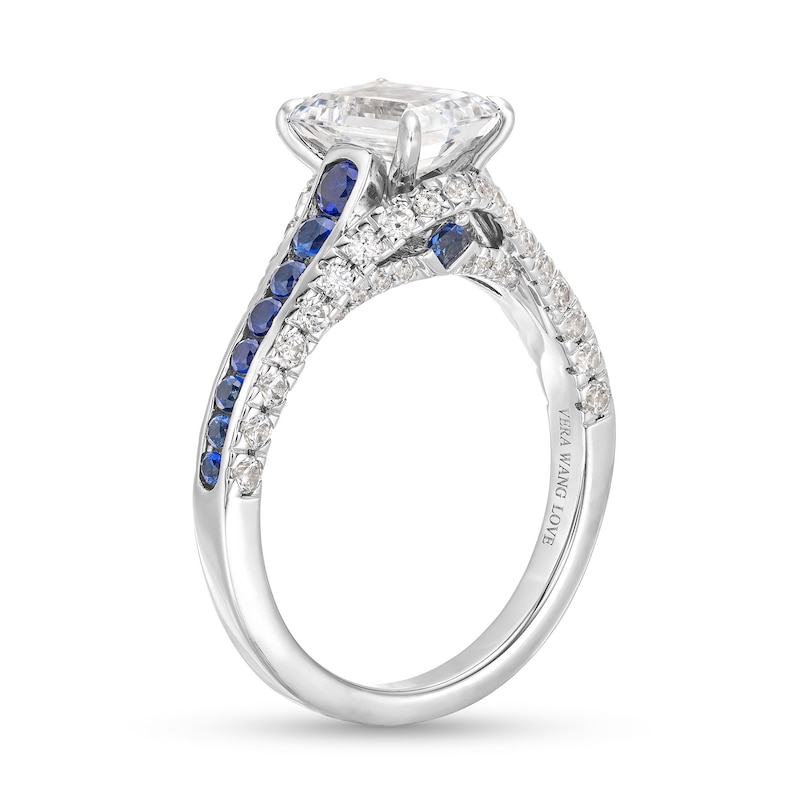 Vera Wang Love Collection 1.45 CT. T.W. Emerald-Cut Certified Diamond and Sapphire Engagement Ring in 14K White Gold