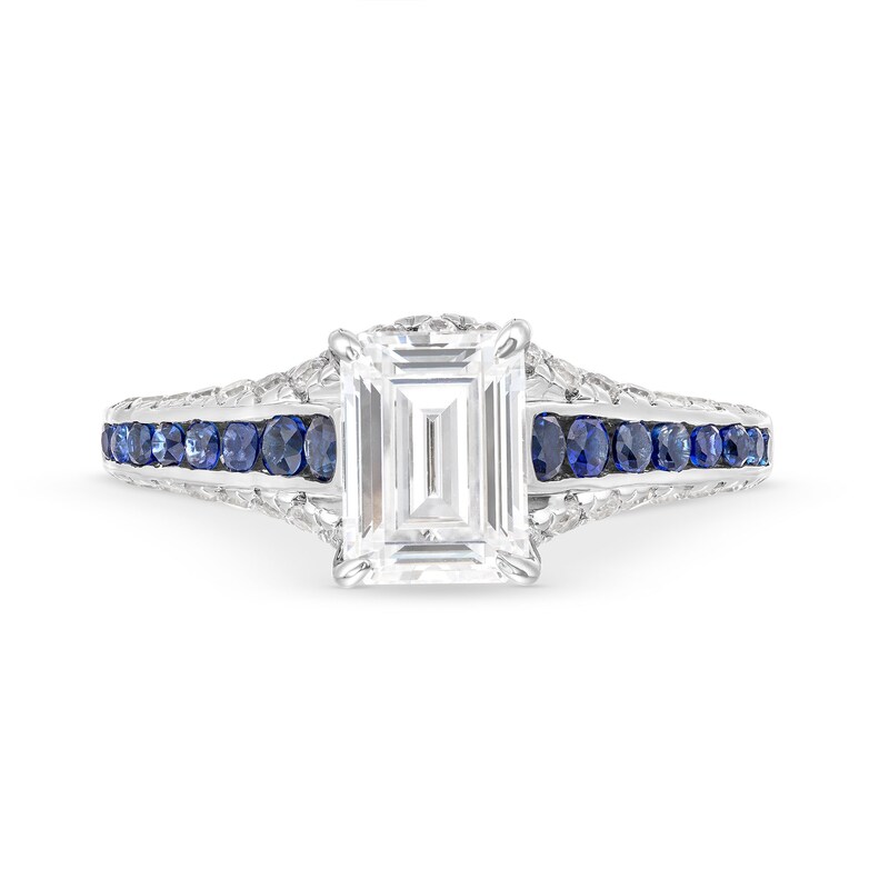Main Image 4 of Vera Wang Love Collection 1.45 CT. T.W. Emerald-Cut Certified Diamond and Sapphire Engagement Ring in 14K White Gold