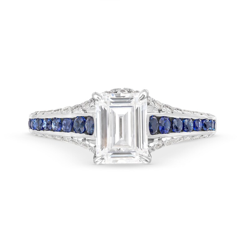 Vera Wang Love Collection 1.45 CT. T.W. Emerald-Cut Certified Diamond and Sapphire Engagement Ring in 14K White Gold