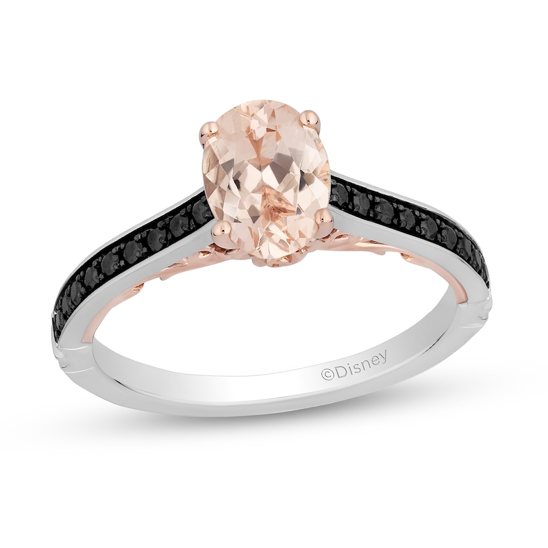 Enchanted Disney Villains Maleficent Oval Morganite and 0.18 CT. T.W. Black Diamond Engagement Ring in 14K Two-Tone Gold