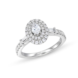 Vera Wang Love Collection 0.69 CT. T.W. Oval Diamond Double Frame Engagement Ring in 14K White Gold (I/SI2)