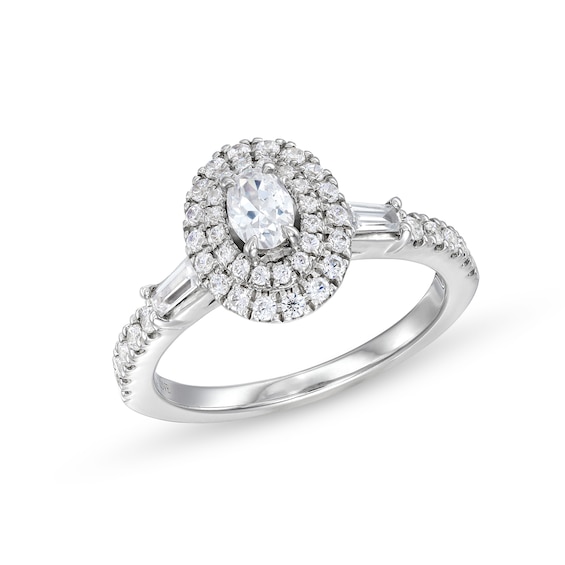 Vera Wang Love Collection 0.69 CT. T.W. Oval Diamond Double Frame Engagement Ring in 14K White Gold (I/SI2)