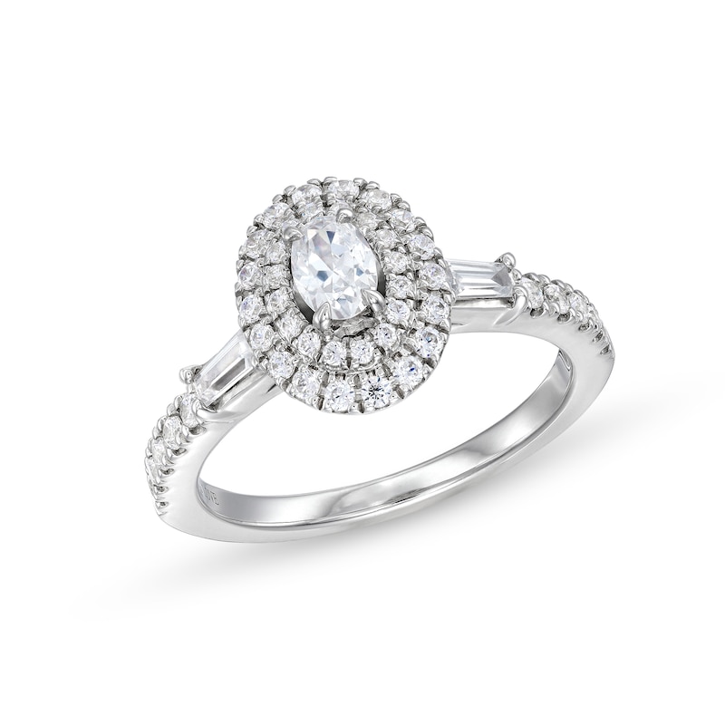 Vera Wang Love Collection 0.69 CT. T.W. Oval Diamond Double Frame Engagement Ring in 14K White Gold (I/SI2)|Peoples Jewellers