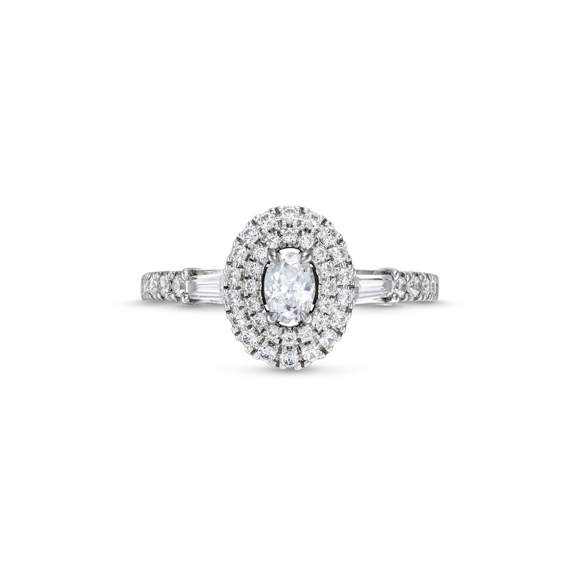 Main Image 4 of Vera Wang Love Collection 0.69 CT. T.W. Oval Diamond Double Frame Engagement Ring in 14K White Gold (I/SI2)