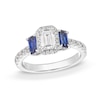 Thumbnail Image 1 of Vera Wang Love Collection 1.23 CT. T.W. Emerald-Cut Diamond and Sapphire Three Stone Engagement Ring in 14K White Gold