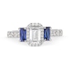 Thumbnail Image 4 of Vera Wang Love Collection 1.23 CT. T.W. Emerald-Cut Diamond and Sapphire Three Stone Engagement Ring in 14K White Gold