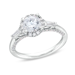1.50 CT. T.W. Certified Lab-Created Diamond Frame Sideways Three Stone Engagement Ring in 14K White Gold (F/SI2)