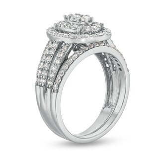0.95 CT. T.W. Oval Multi-Diamond Triple Row Split Shank Bridal Set in 10K Gold