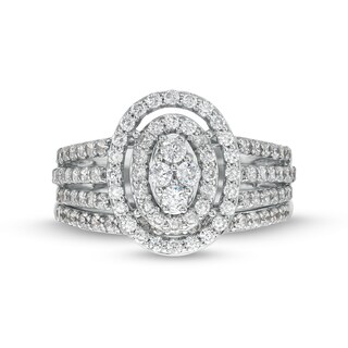 0.95 CT. T.W. Oval Multi-Diamond Triple Row Split Shank Bridal Set in 10K Gold