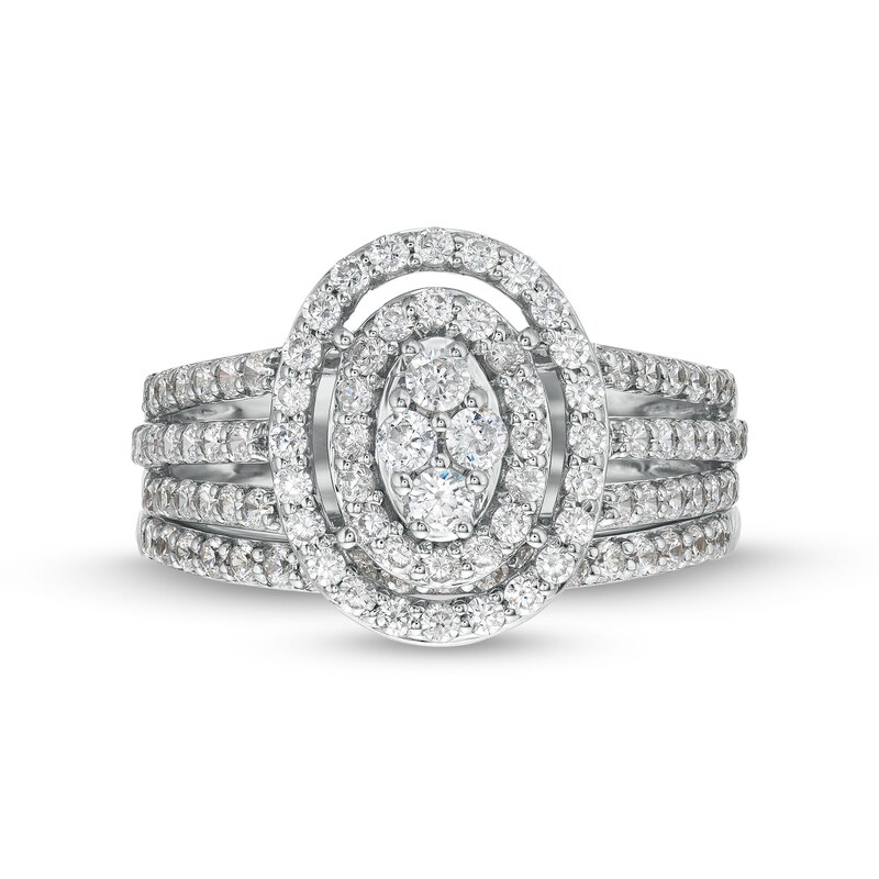 0.95 CT. T.W. Oval Multi-Diamond Triple Row Split Shank Bridal Set in 10K Gold