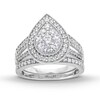 Thumbnail Image 1 of 1.23 CT. T.W. Pear Multi-Diamond Teardrop Frame Split Shank Vintage-Style Bridal Set in 10K White Gold