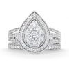 Thumbnail Image 4 of 1.23 CT. T.W. Pear Multi-Diamond Teardrop Frame Split Shank Vintage-Style Bridal Set in 10K White Gold
