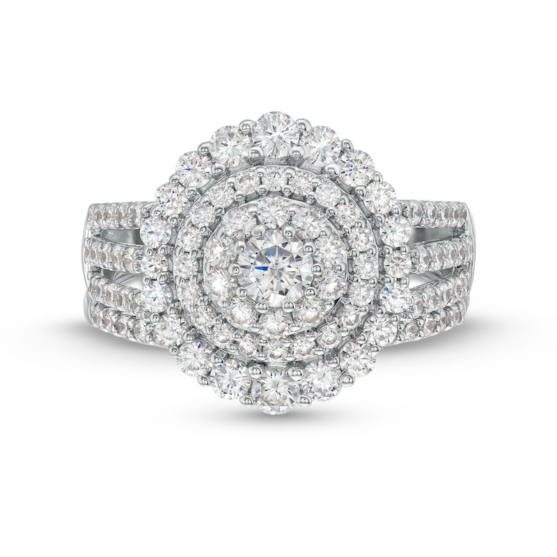 1.45 CT. T.W. Diamond Triple Row Scallop Frame Bridal Set in 10K Gold
